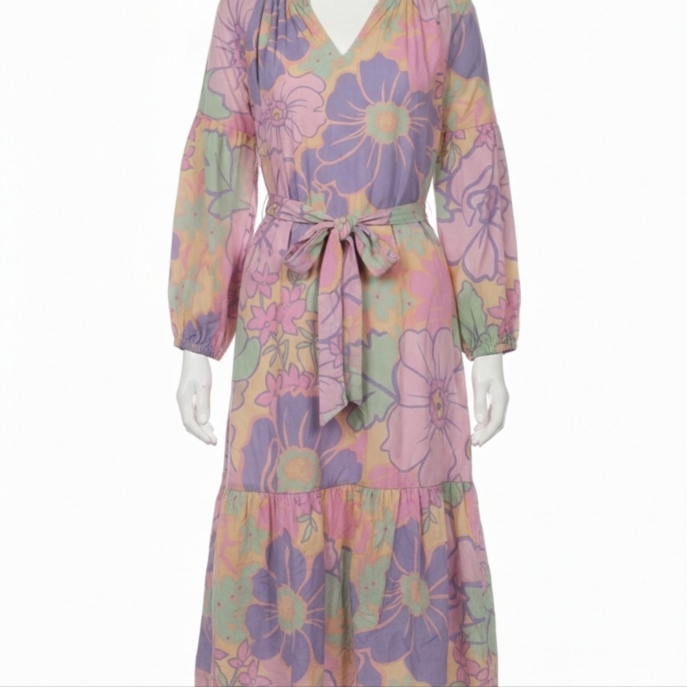 Karlie Pastel Floral Long Sleeve Midi Dress - Pink, Lavender, Mint - Picture 4 of 5